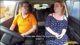 FakeDrivingSchool Voluptuous Redhead Fucks In Car J video
