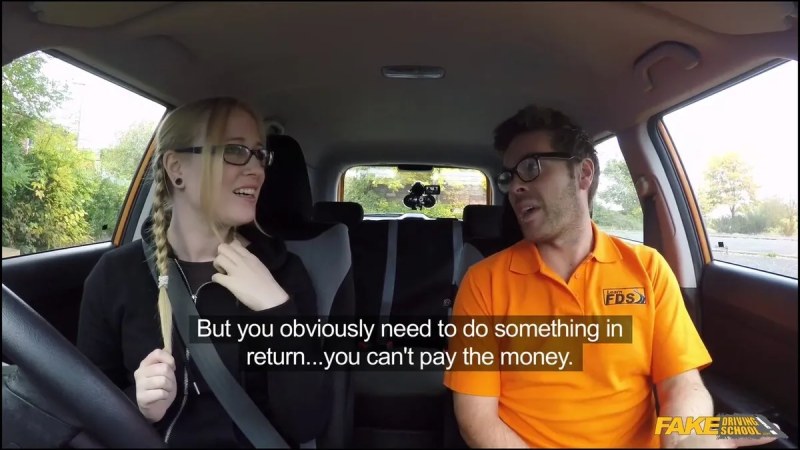FakeDrivingSchool Giggly Marketing Student Creampie J βίντεο