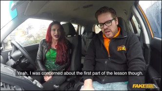 FakeDrivingSchool Crazy Redhead Fucks Car Gearstick J ビデオ