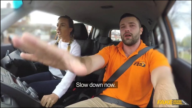 FakeDrivingSchool Busty Gym Bunny Squats On Cock J video